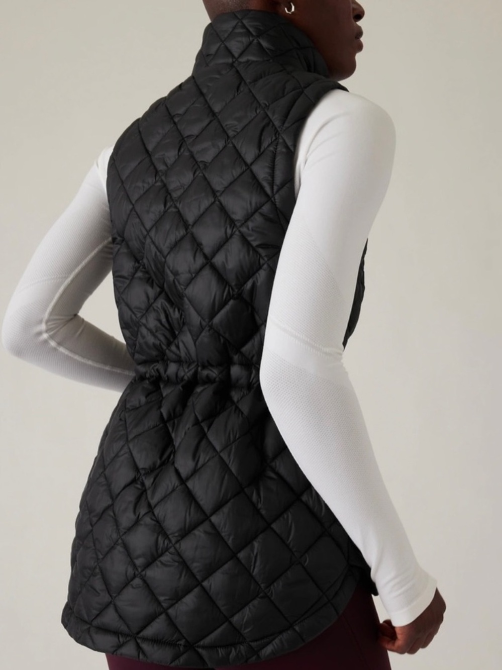 Athleta Whisper Featherless Puff Cinch Waist Quilted Vest jacket Black Medium - Picture 9 of 16